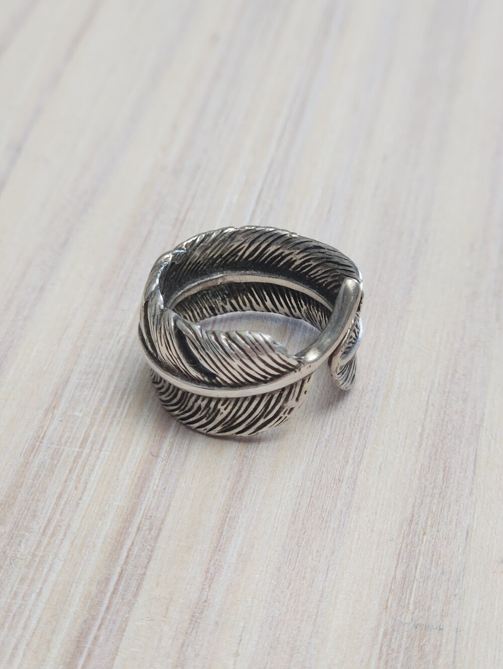 Sterling Silver Aged Antique Feather Statement Wrap Twisted Ring